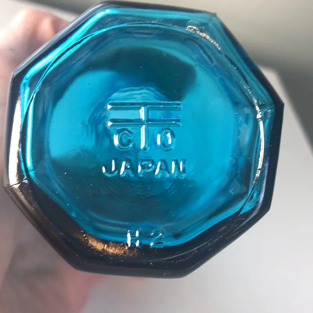 Blue Glass Mid Century C/O Japan Vintage Bottle